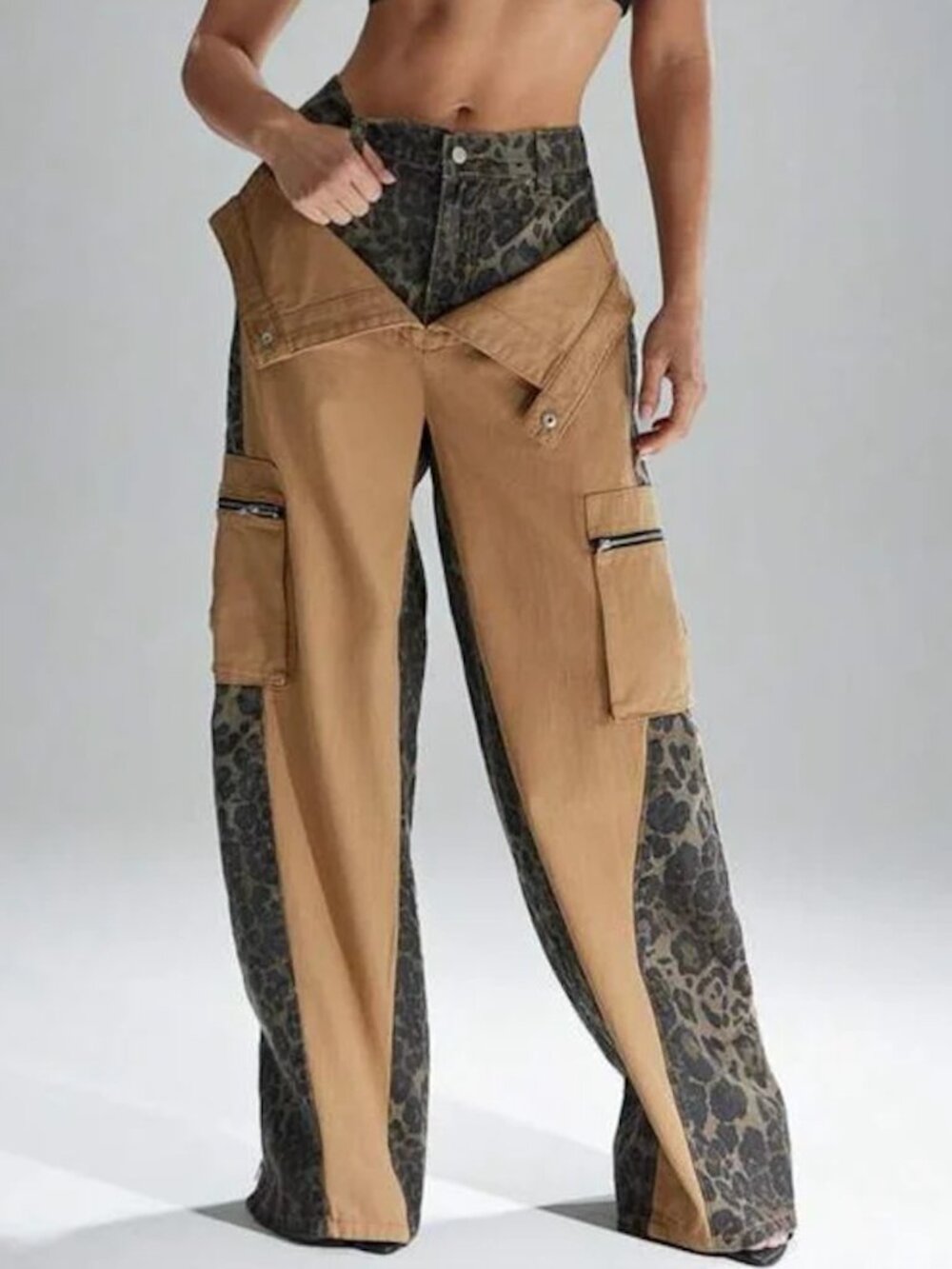 Shein Leopard Nude Baggy Cargo Pant